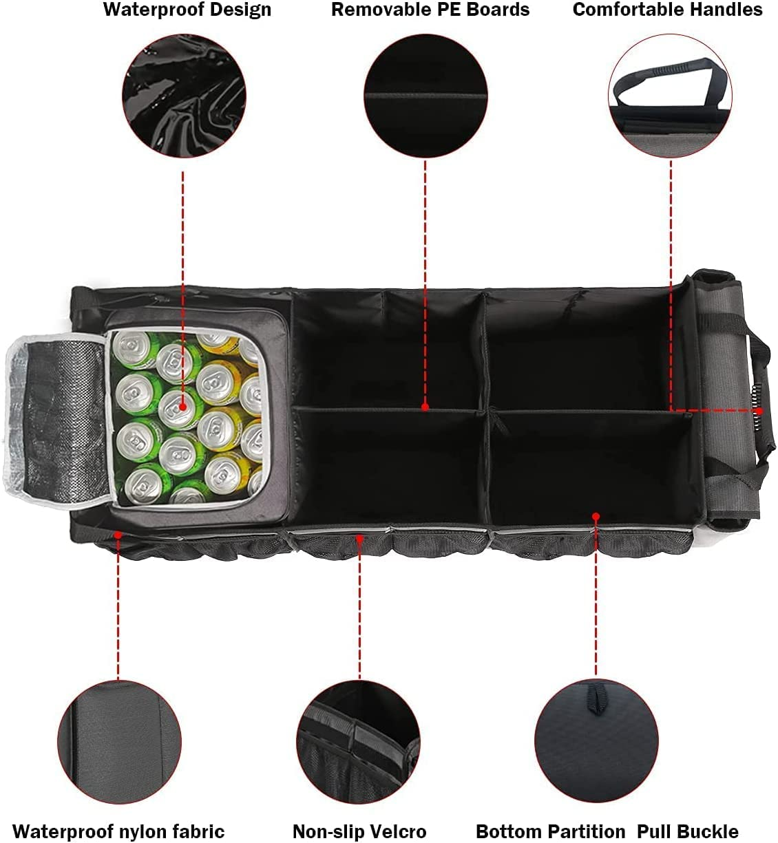 Car Trunk Organiser with Portable Leakproof Cooler Bag, Organiser with Lid,Adjustable Securing Straps, Car Interior Organiserer for Car Accessories,Suv,Truck,Tesla Model Y(4-In-1 with Cooler) image number 4