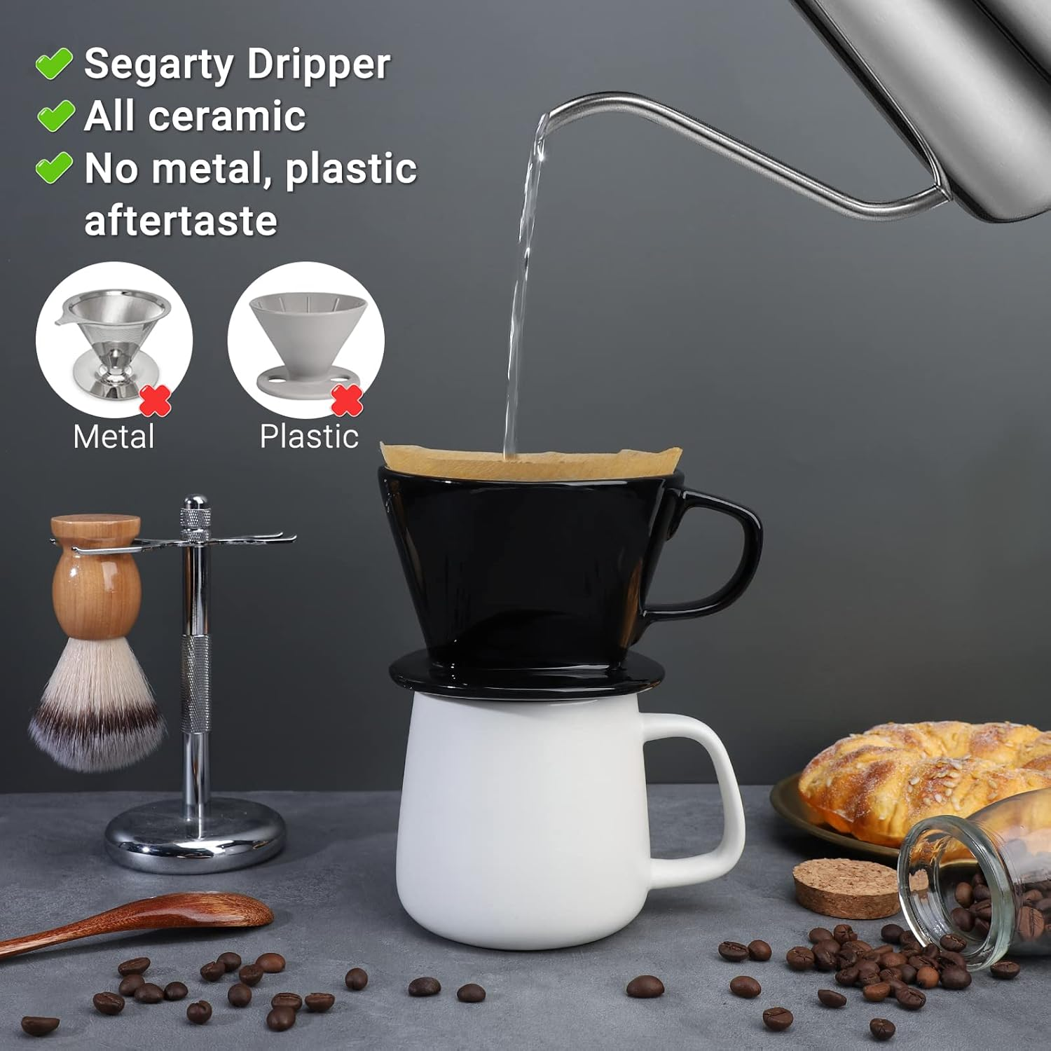 Segarty Pour over Coffee Dripper Filter Cup #2 Black - Black, Silicone image number 4