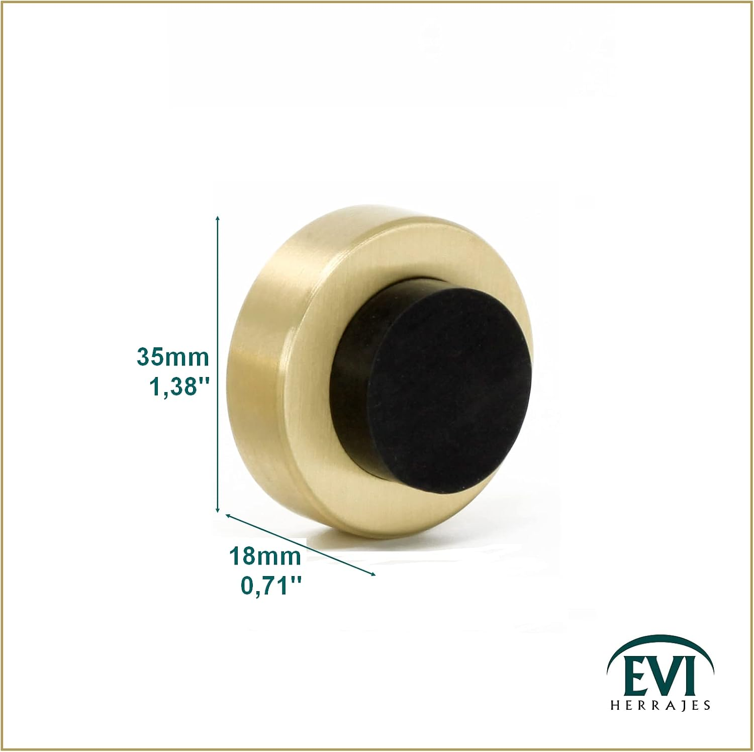 EVI Herrajes | Brass Door Stopper | &Oslash;35X18Mm | Wall Protector | Adhesive + Screw Fixing | Matte Finish | Great Adherence | Mod I-203-BLMT
