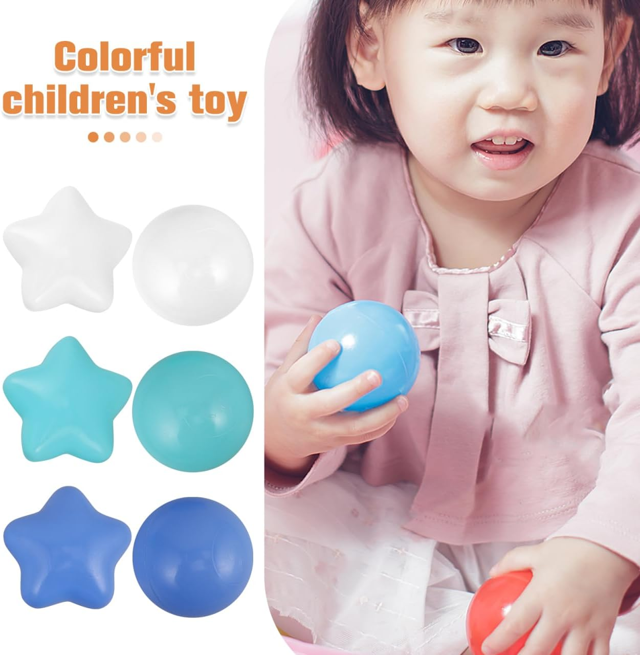 Totority 100Pcs 5 * 5 * 5Cm Toddler Crush Proof Plastic Balls Star Shaped Ocean Balls for Kids Water Play Party image number 5