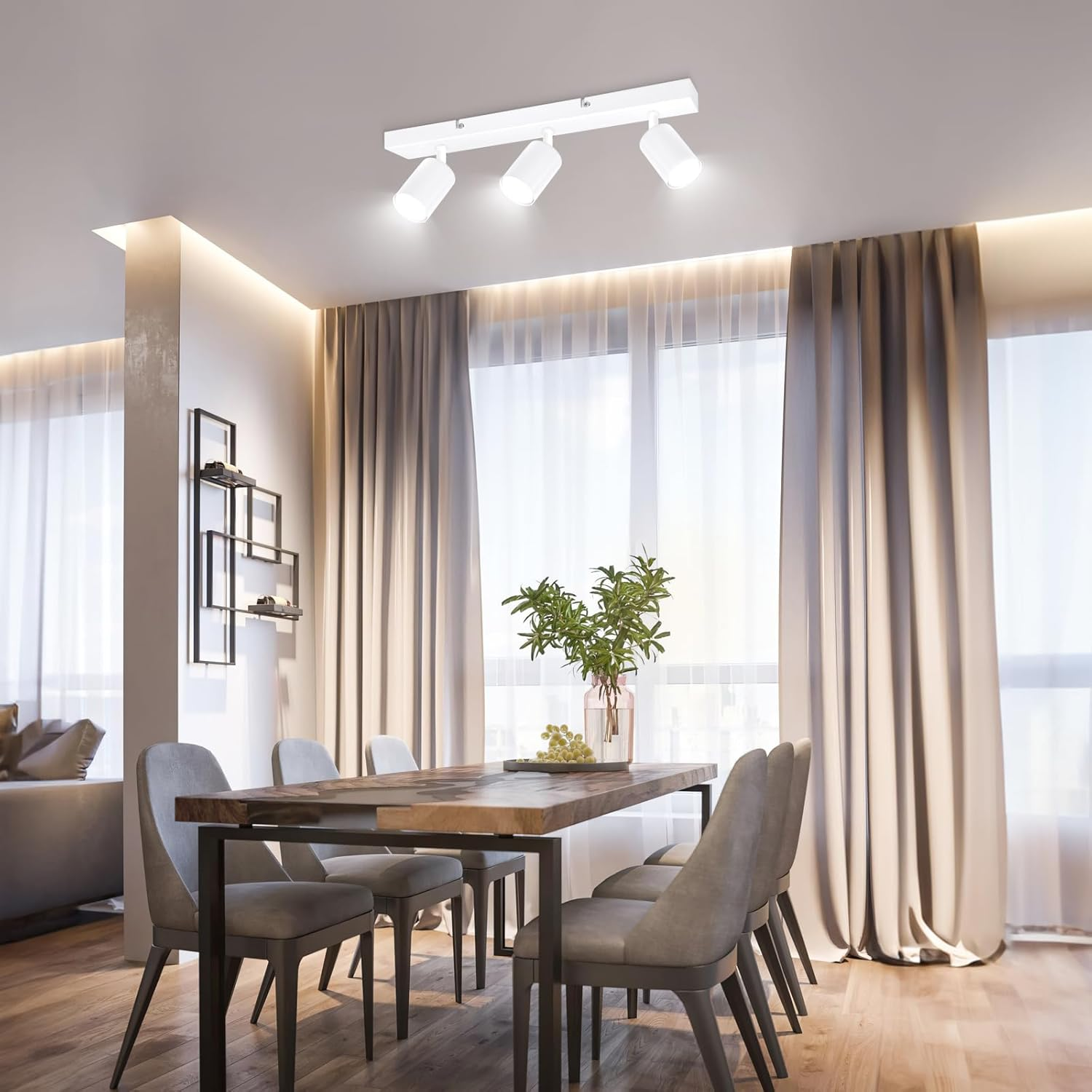 Ketom 3 Way Rotatable White GU10 Spotlight Ceiling Lights, Modern Kitchen & Living Room Lighting, 6W LED, 1 Pack image number 4