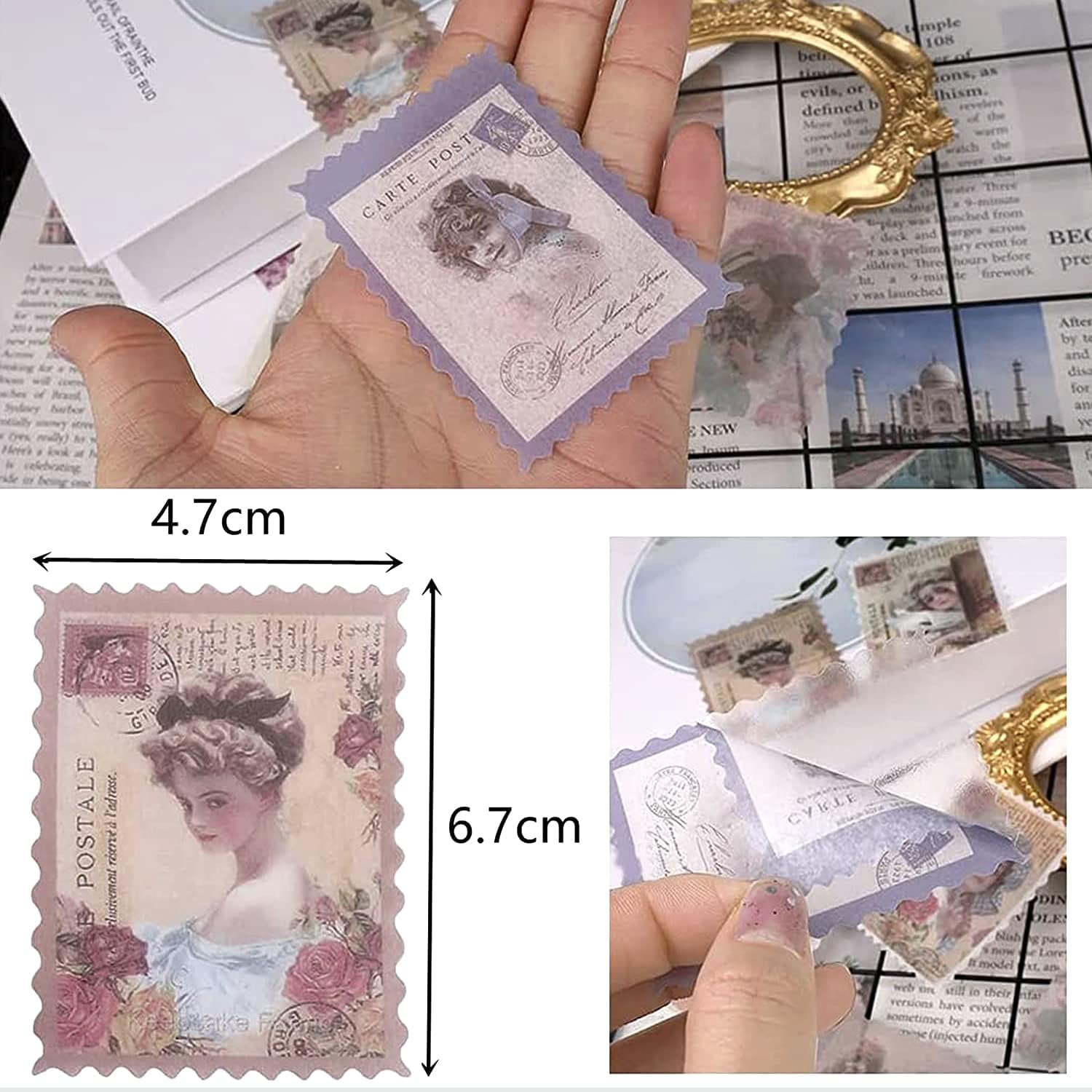 Vintage Postage Stamps Stickers,240Pcs Aesthetic Botanical Deco Paper Stamps Stickers DIY Decorative Washi Scrapbook Stickers for Scrapbooking, Cardmaking, Bullet Journals, Junk Journal Planners Album DIY Craft image number 1