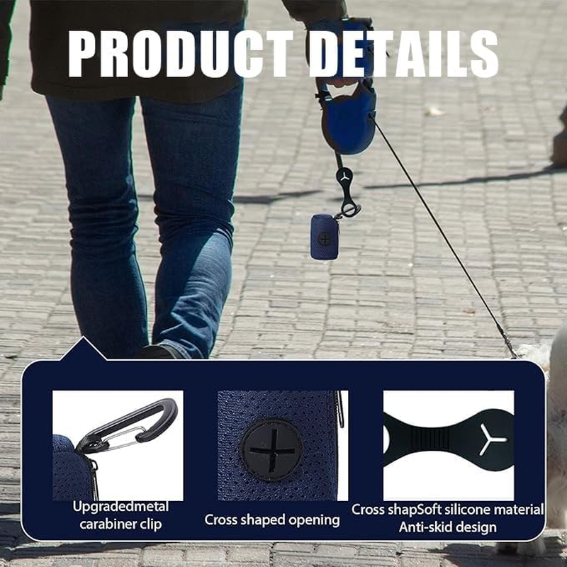 WEZCHUGHAOL Dog Poop Bag Holder for Leash, 2 Packs Mesh Dog Waste Bag Dispenser with Zipper &ndash; Large Capacity Poop Bag Carrier, Fits Any Dog Leash (Navy Blue)