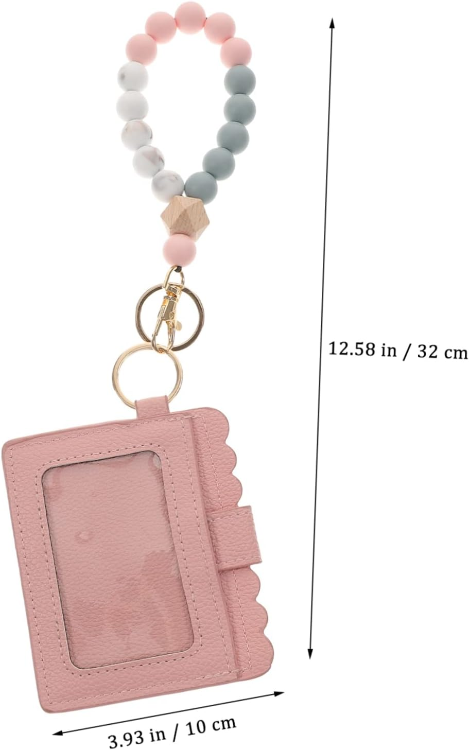 Pink Beaded Bracelet Key Ring Card Pouch Leather Wristlet Coin Pocket Portable Outdoor Keychain for Women image number 1