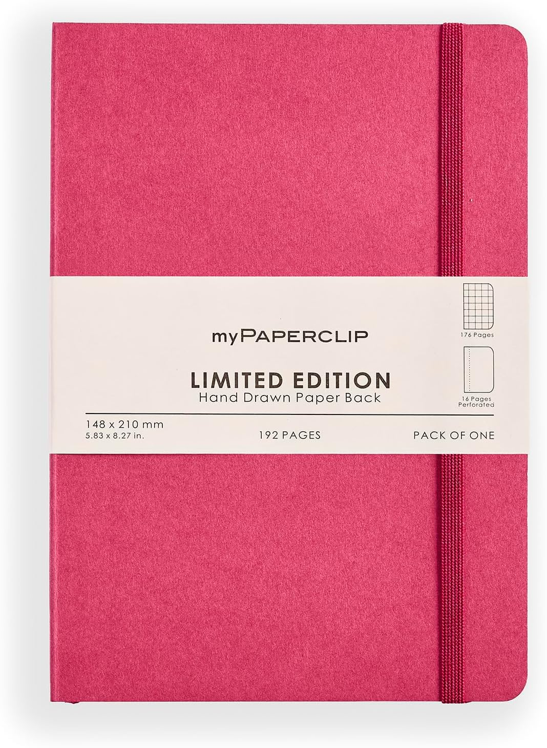 Mypaperclip Limited Edition A5 Checks/Squared Notebook | 190 Pages, 100 GSM, Soft Cover | Flat Lay Design | Bookmark, Elastic Closure & Back Pocket | Office Use, School, Journaling Diary (Raspberry) - Amethyst image number 3