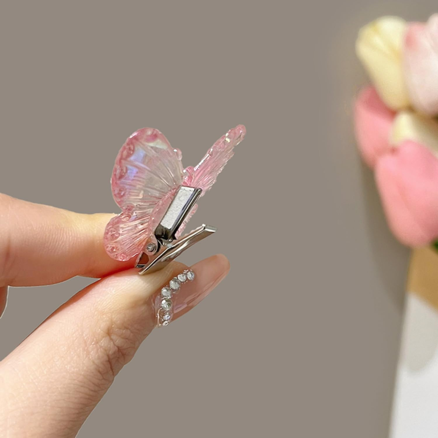 Umiin Hair Clips, 6 Pieces Crocodile Clips, Butterfly Hair Accessories for Women and Girls, Beautiful Headwear, Styling Tools for Party, Daily Performance, Pink