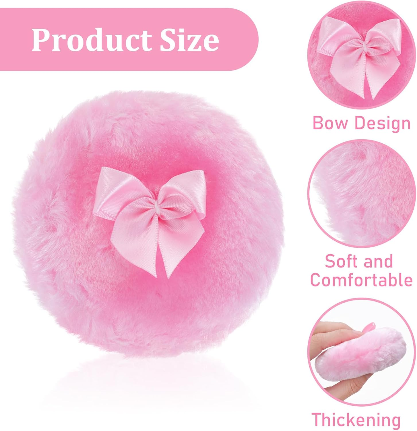 Sibba 4Pcs Large Fluffy Powder Puff, 3.5 Inch Ultra Soft Washable Reusable Velour Face Body Powder Puff Loose Powder Puffs Wet Dry Makeup Tool image number 6