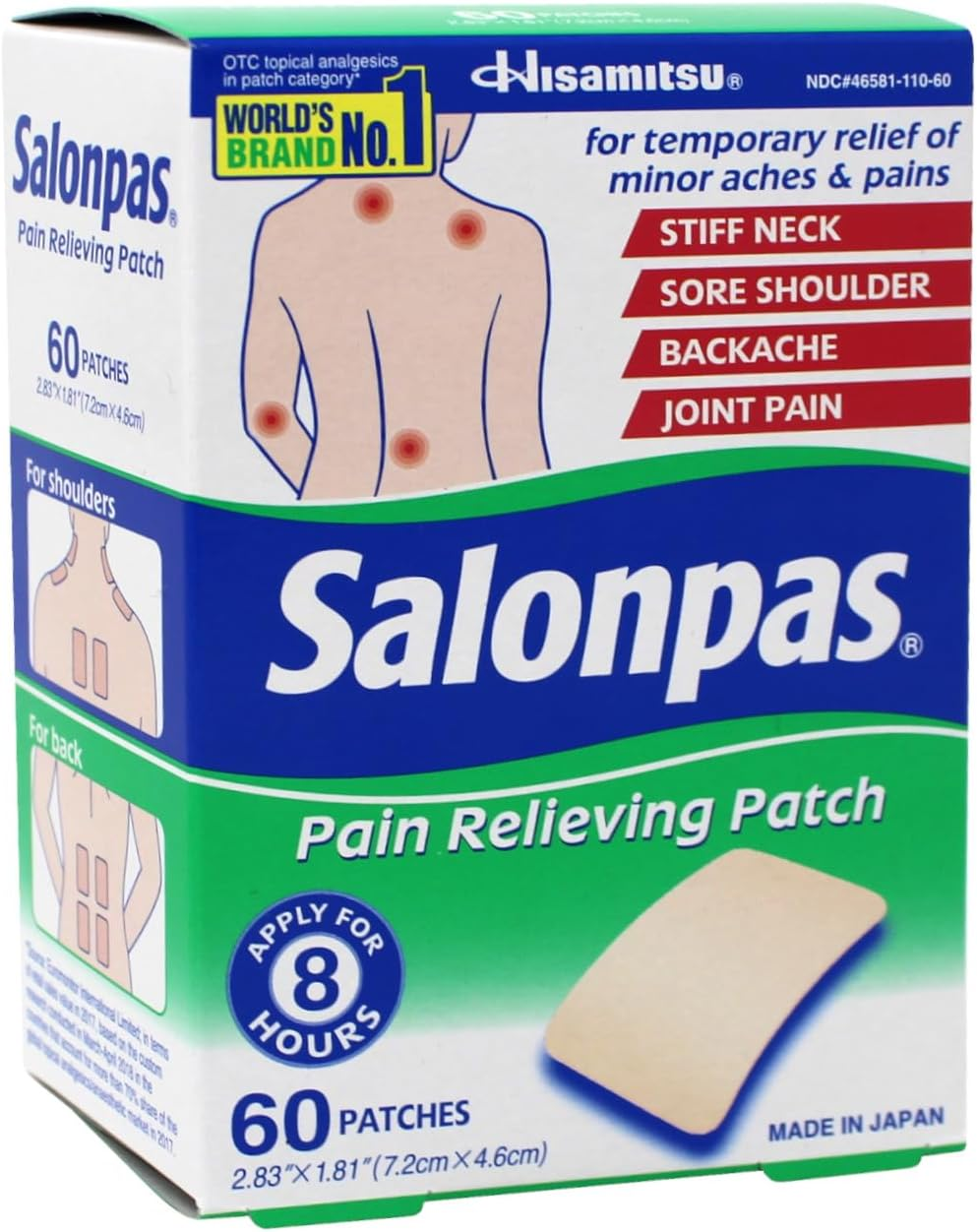 Salonpas Pain Relieving Patches, 60 Count (Pack of 2)