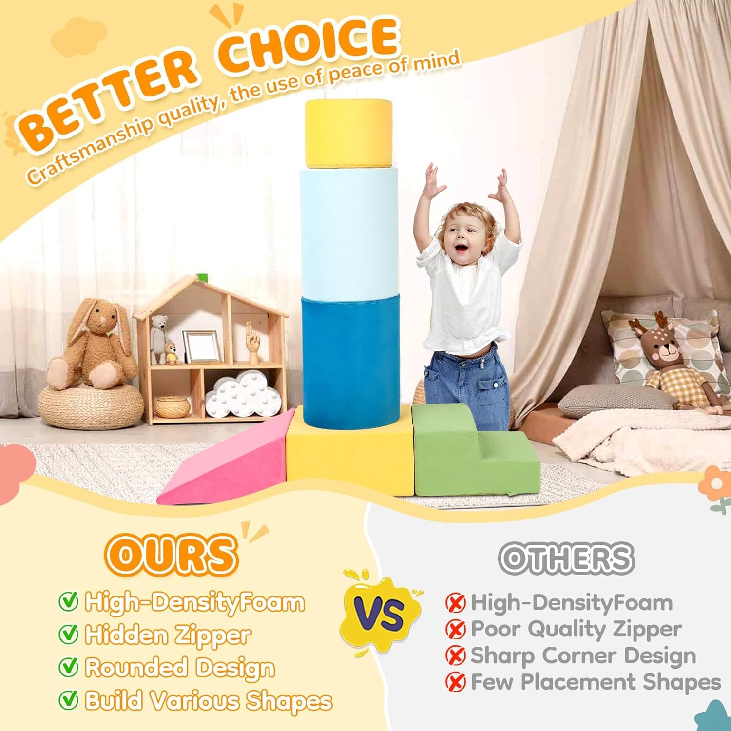 Toddler Climbing Toys Indoor, 7-Piece Colourful Foam Climbing Blocks, Soft Play Climbing for Toddlers, Modular Crawling & Sliding Play Set for Toddlers 1-3 Years Old image number 5