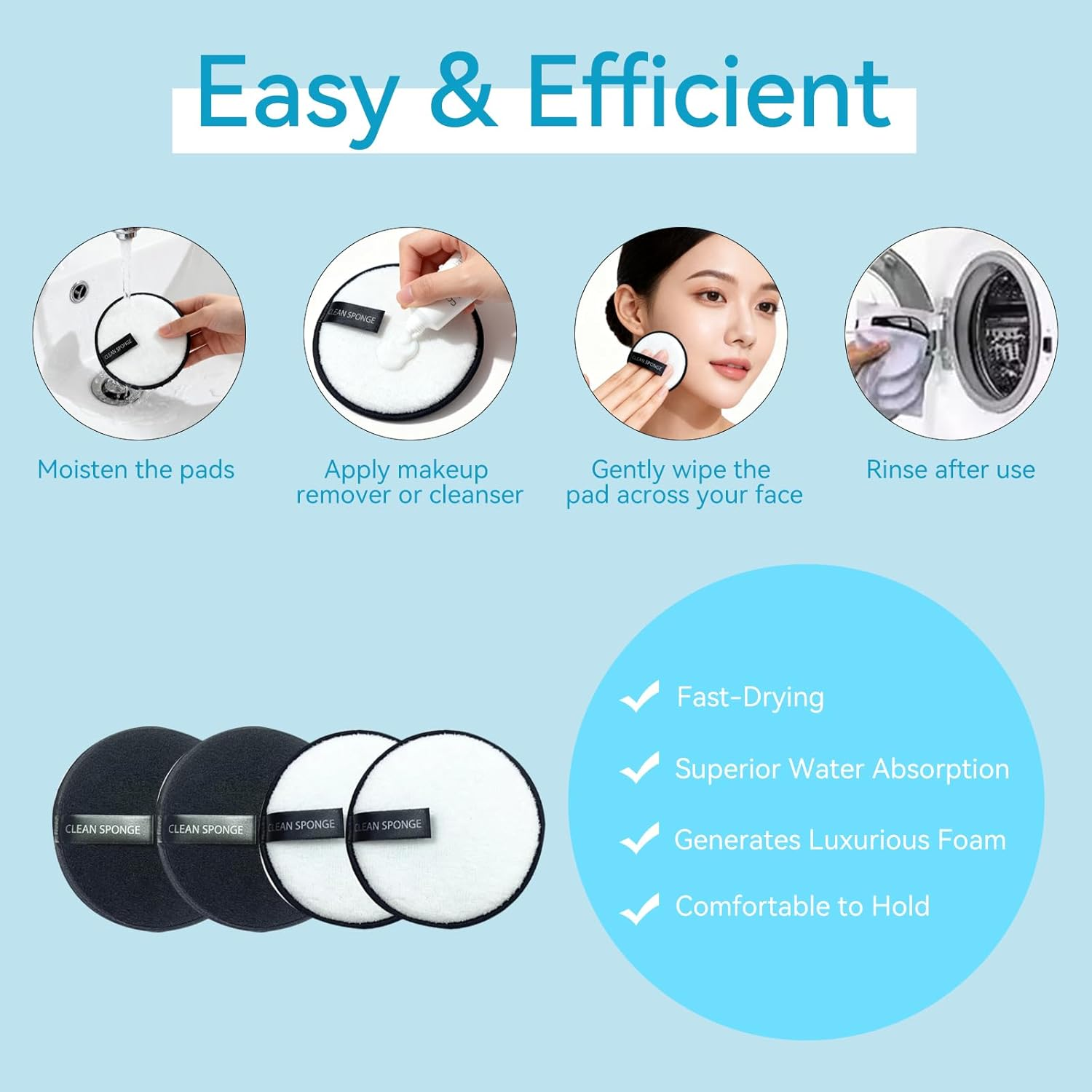 Makeup Remover Pads 4 Pack 2 Black 2 White Reusable Microfiber Face Pads Washable for All Skin Types Eco Friendly image number 5