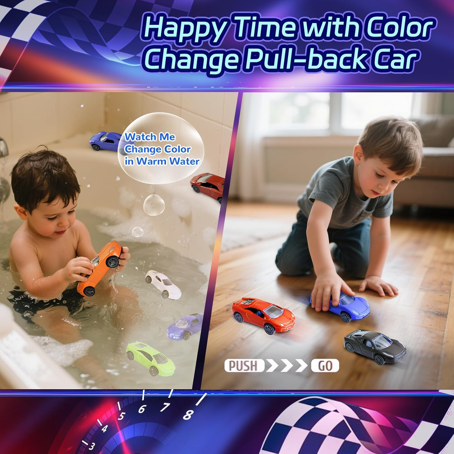Color Change Pull Back Car Toy - 6Pcs Alloy Vehicle Toys,Magical Transformation in Warm Water,Bathtub Water Table Toy for Easter Fillers,Goodie Bags Fillers,Themed Party,Carnival Prize for Kids 3+