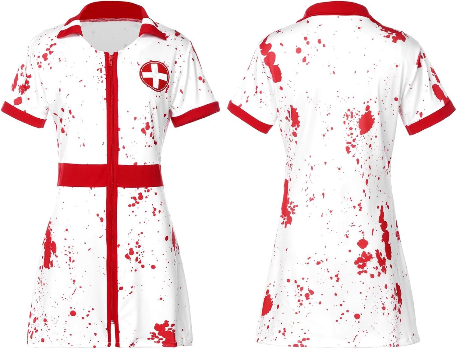 Halloween Bloody Nurse Dress with Hat Costume image number 2