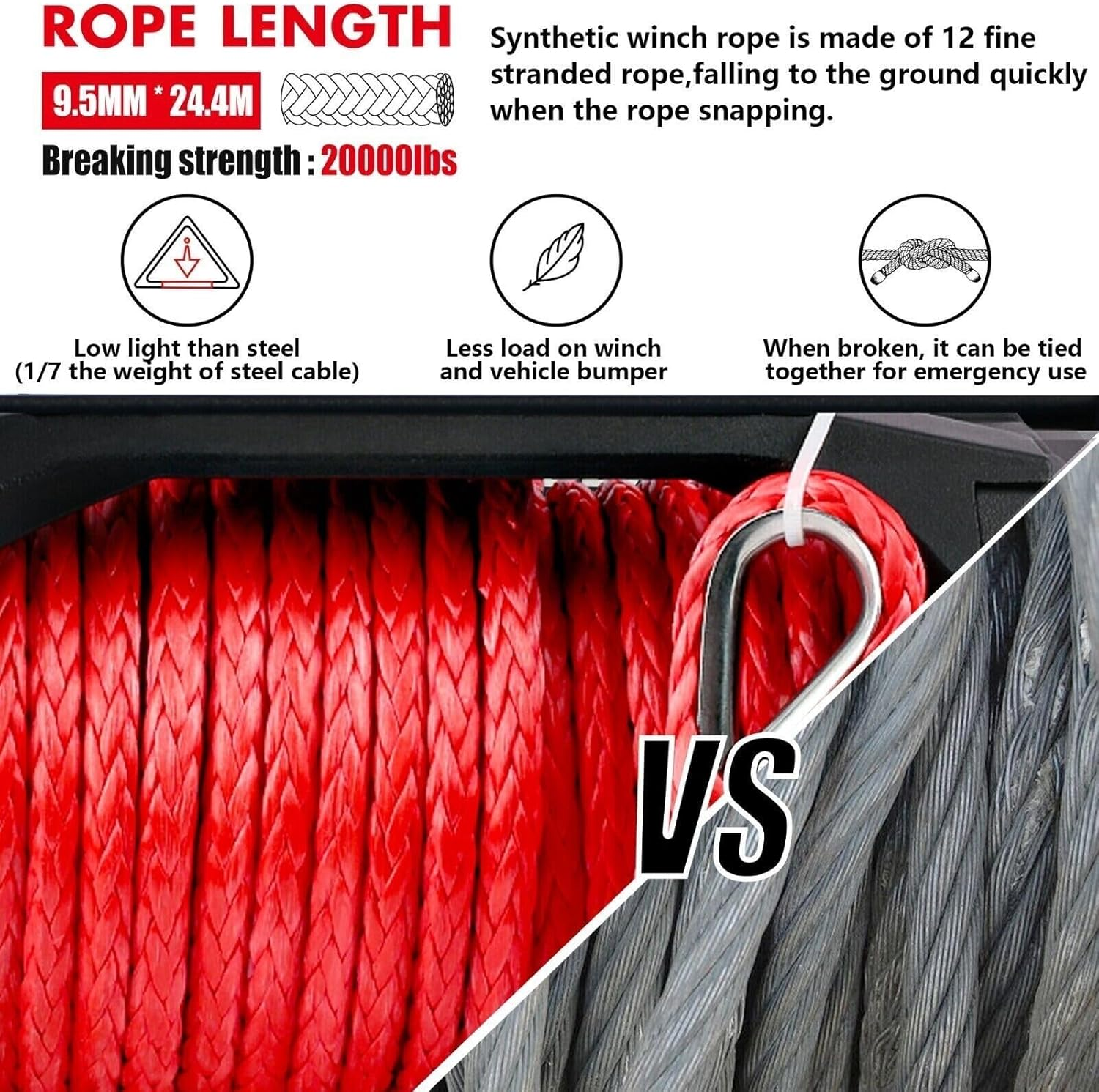 X-Bull 4X4 4WD Winch 14500LBS/6577KG 12V Electric Winch with 26M Synthetic Rope Wireless and Handle Remote for Off-Road Automotive SUV Stuck in Sand Mud Snow&hellip; image number 3