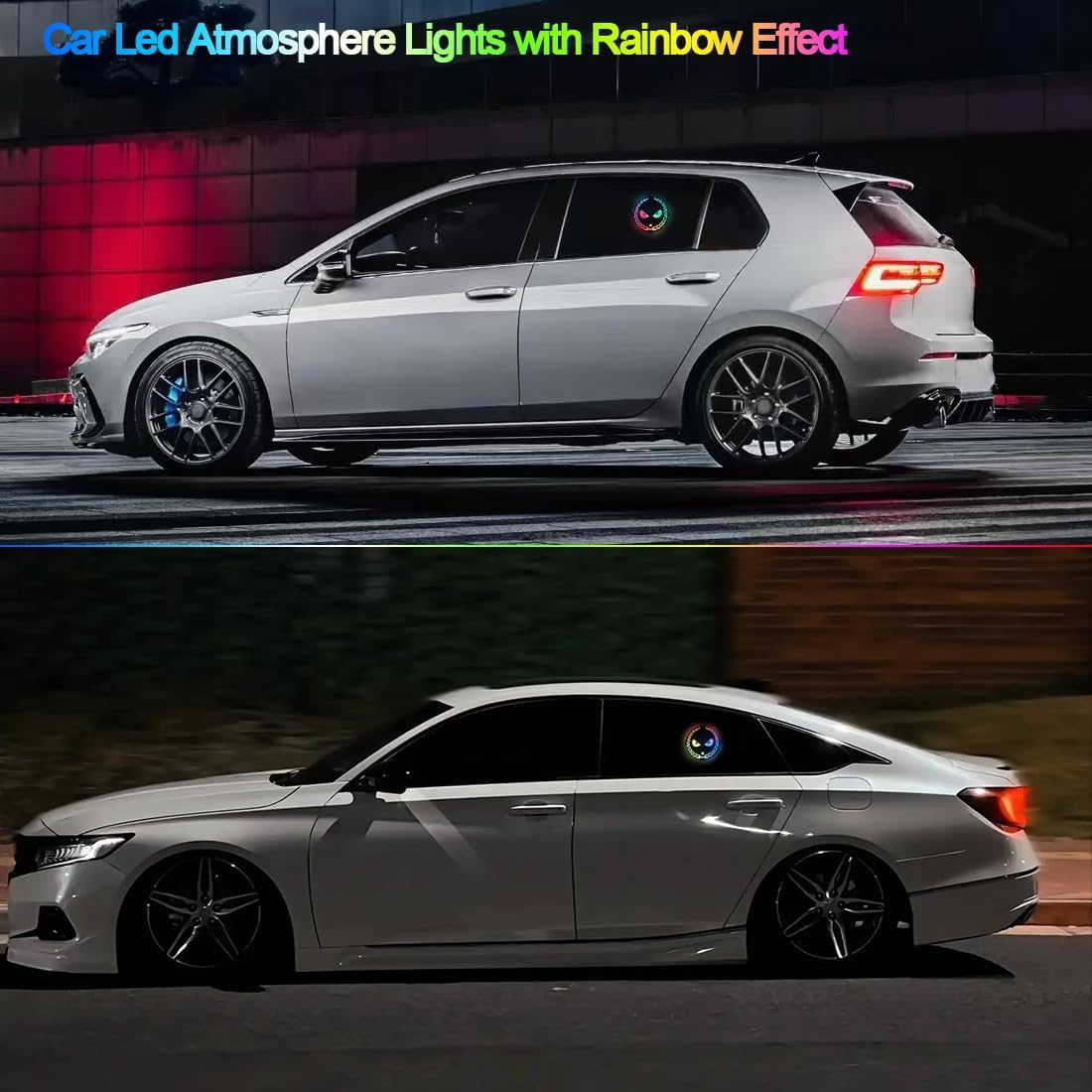 2 PCS Car Window Atmosphere Lights, 7 Colors Ambient Lighting Car, USB Rechargeable Car LED Lights, Car Interior Lights with Rainbow Effect, Portable Led Lights for Car Decoration image number 5