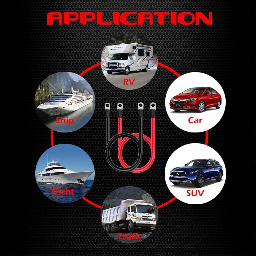 Starwood 5 AWG Pure Copper Battery Inverter Cables, 3Ft (90Cm) Set with 3/8 Inch Copper Ring Terminals, Heavy Duty Parallel Battery Cables for Solar, RV, Boat, Car, ATV, Motorcycle image number 4