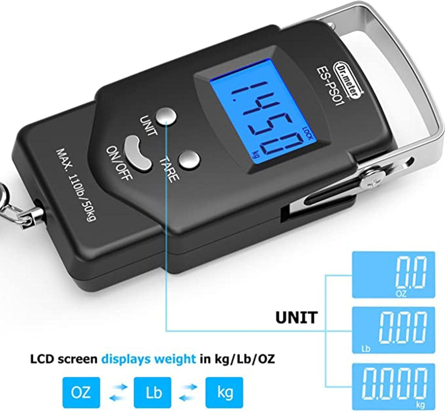 Hook Scale | Electronic Hook Scale LCD Display 110Lb/50Kg, Crane Scale Handheld Hanging Scale with Hooks for Farm Hunting Fishing Outdoor image number 5