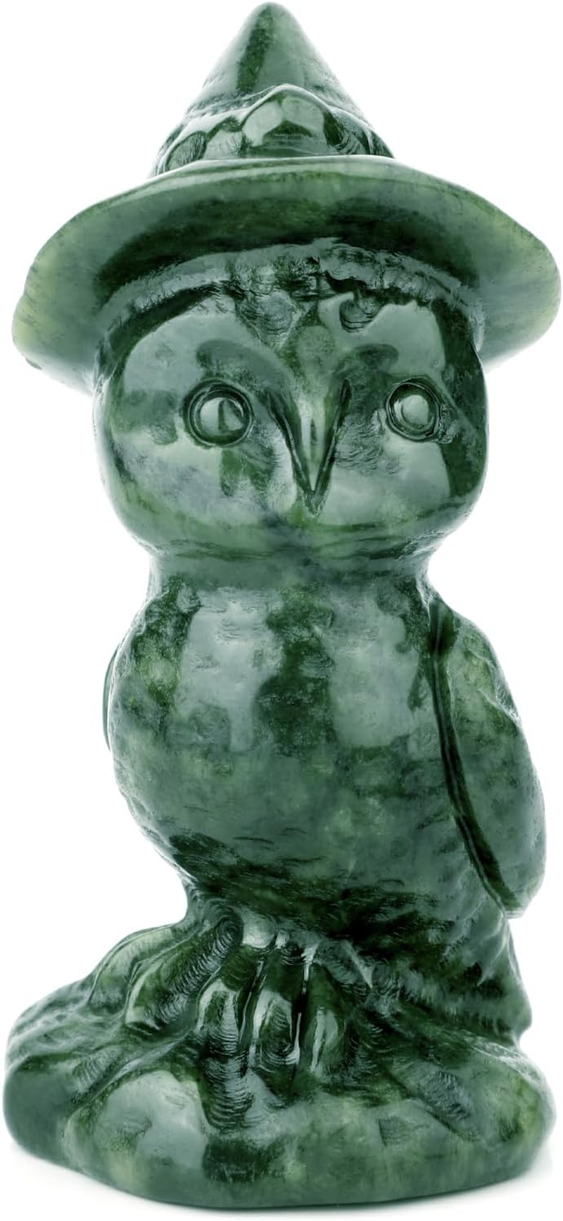 Gemshan Owl Statue for Halloween Decorations,Jade Animal Statue with Wizard Hat Sculpture Spooky Halloween Decor for Home Table Tray Shelf image number 5