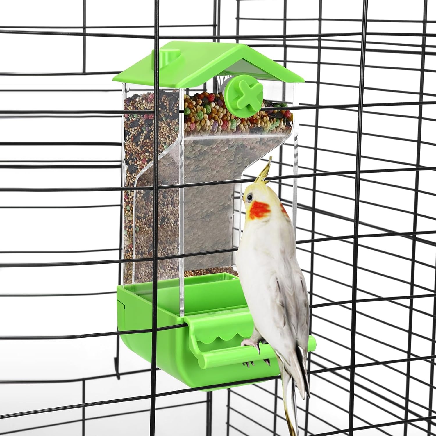Yummy Sam Automatic Bird Feeder with Perch for Cage, No Mess Acrylic Transparent Bird Cage Feeder, Parrot Seed Feeders Food Container Cage Accessories for Small Medium Birds Parrot Cockatoo Canary image number 4