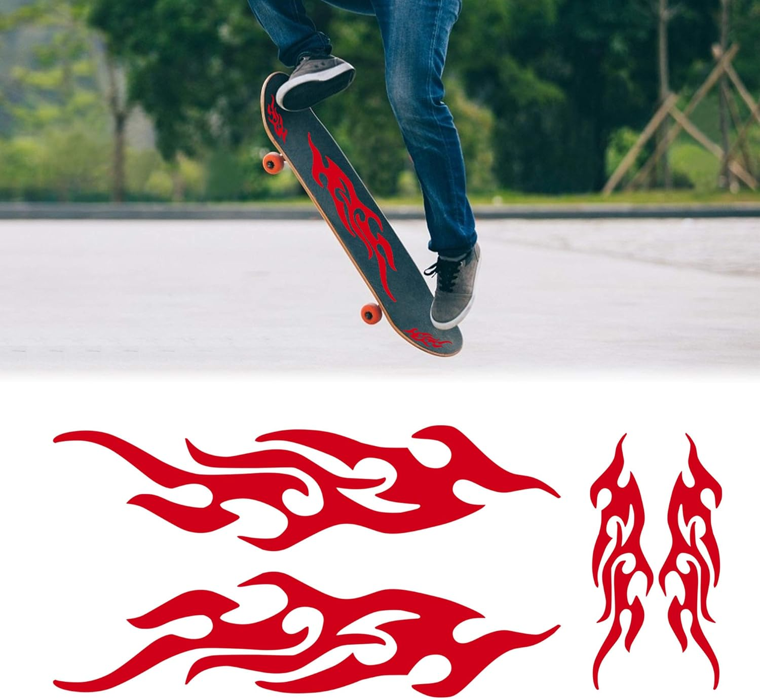 TOMALL 4 Pcs 12Cm+29Cm Flame Reflective Sticker for Car Flame Racing Sports Stripe Decal for Golf Cart Vinyl Waterproof Decal DIY for Car Body Side Truck SUV Off-Road Vehicles Skateboard (Gradient)