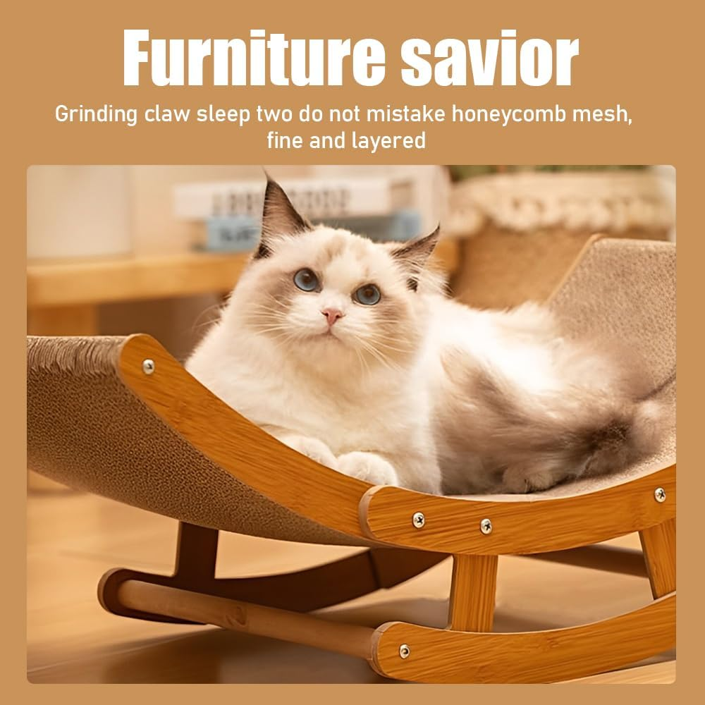 Rocking Chair Cat Scratch Board, Claw Grinding Recliner Integrated Nest, Scratch Resistant and Breathable Cat Scratch Board, Honeycomb Structure Board, for All Cats,60X30X24Cm image number 2