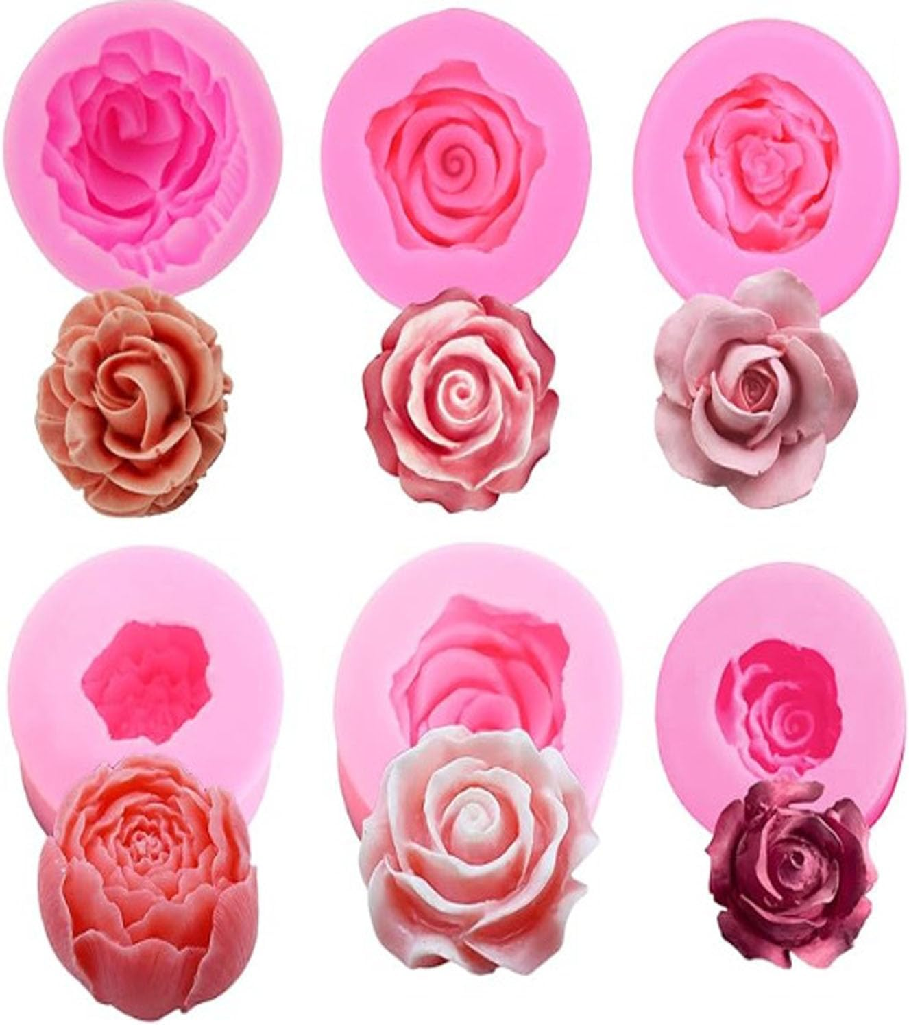 6 Pieces Flower Silicone Soap Mould,Flower Fondant Mould,Rose Candle Mold,Fondant,Candy,Chocolate,Cake, Candle image number 3