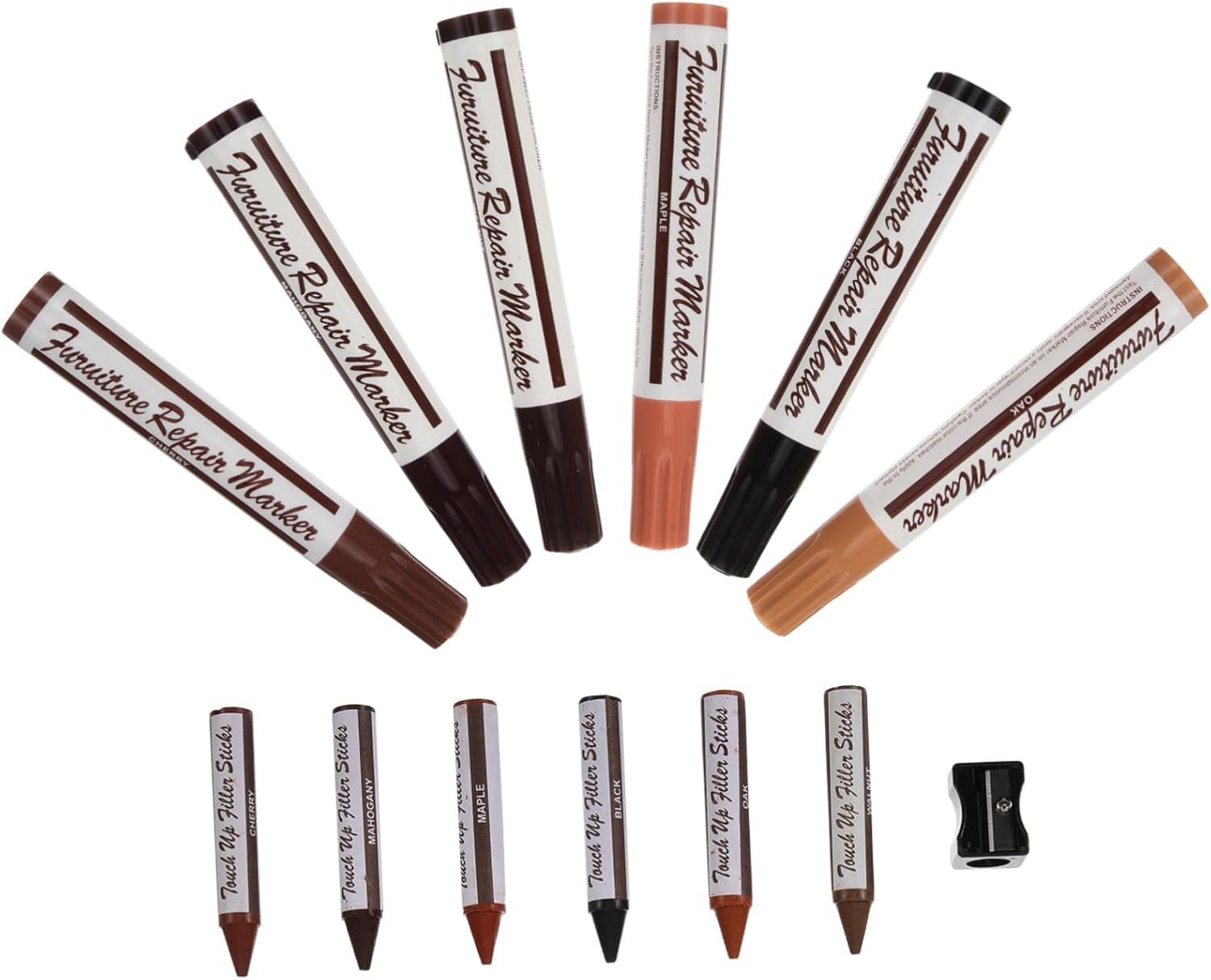 Wood Furniture Repair Kit 13Pcs Set Wood Stain Pens and Crayons for Scratch and Floor Repair, Multi-Color Touch-Up Markers for Cabinets, Tables, and Doors, Suitable for Home And