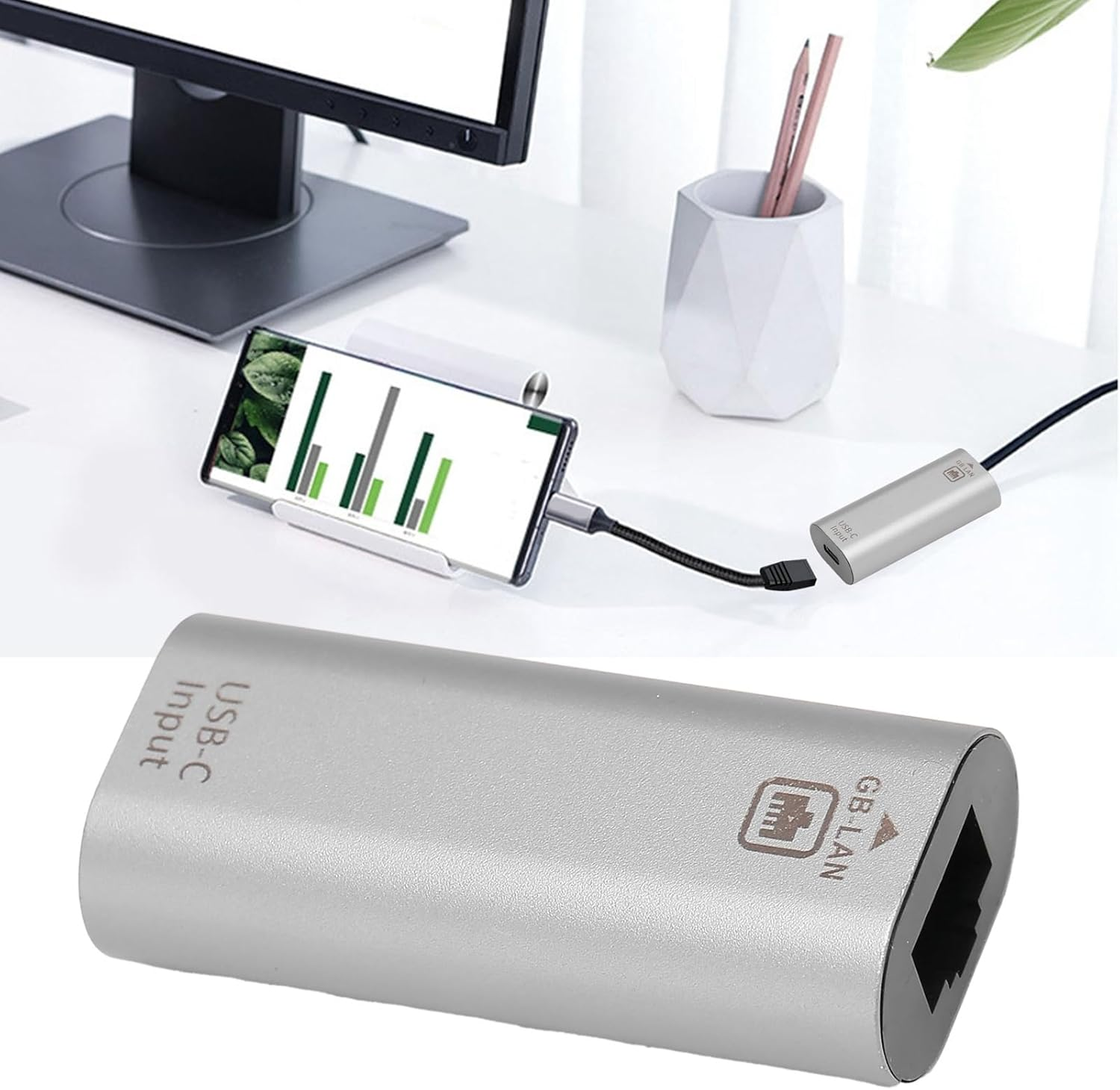 Ethernet Adapter, 10/100/1000 Mbps USBC Female to RJ45 Female Adapter Support, No Driver Easily Use, for Phones Computers Tablets image number 1