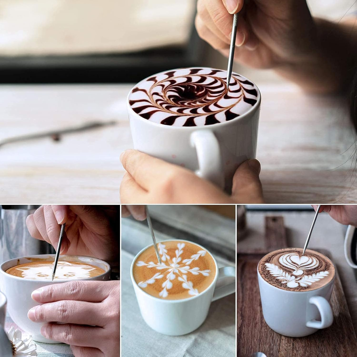 350ML Milk Frothing Pitcher with Decorative Art Pens,Espresso Steaming Pitcher,Suitable for Espresso,Jug Coffee Spoons Frother Steamer Cup Foam Making and Coffee Latte Template image number 3