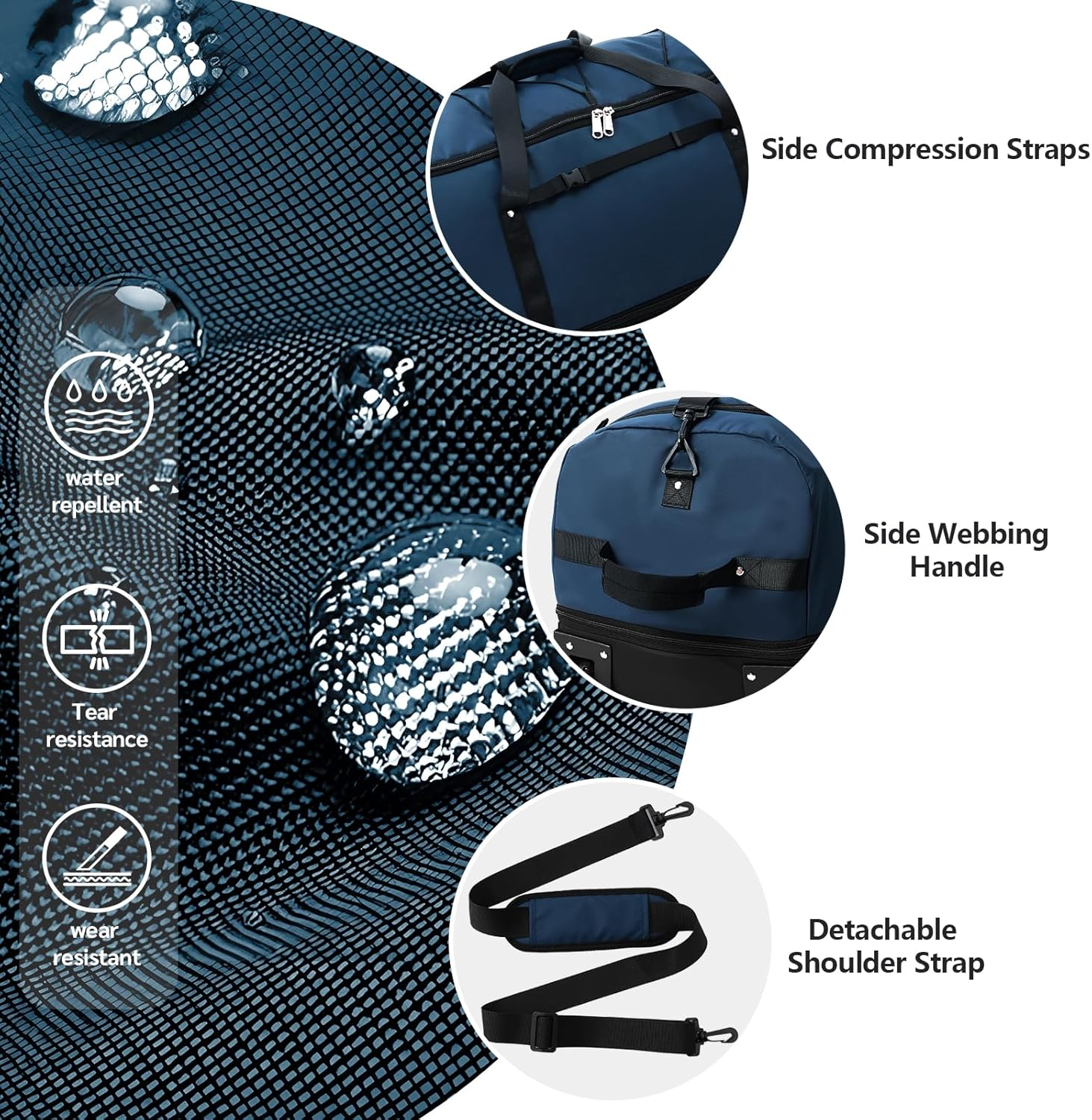 CONTAIL 32" Soft-Sided Rolling Duffle Bag with 2 Wheels,Expandable from 110L to 140L, Foldable Travel Duffel with Multiple Compartments,Navy - Upgrade-Black Red image number 2