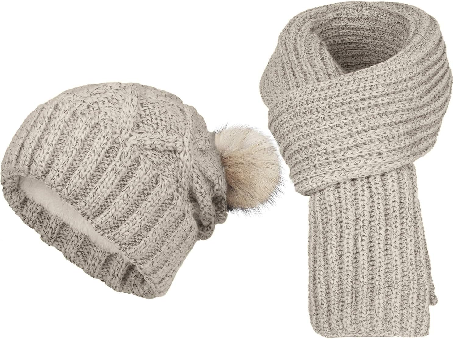 Chalier 2 Pieces Winter Beanie Hat Scarf Set Warm Thick Knit Hat Beanie Skull Caps Scarfs for Women Men Gifts - A-Black image number 7