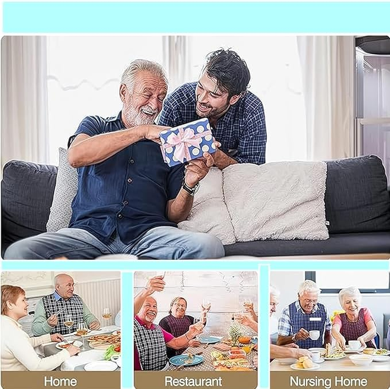 Waterproof and Reusable Washable Mealtime Clothing Protectors for Elderly Men and Women, Checkered, 2Pcs Adult Bibs with Crumb Catcher