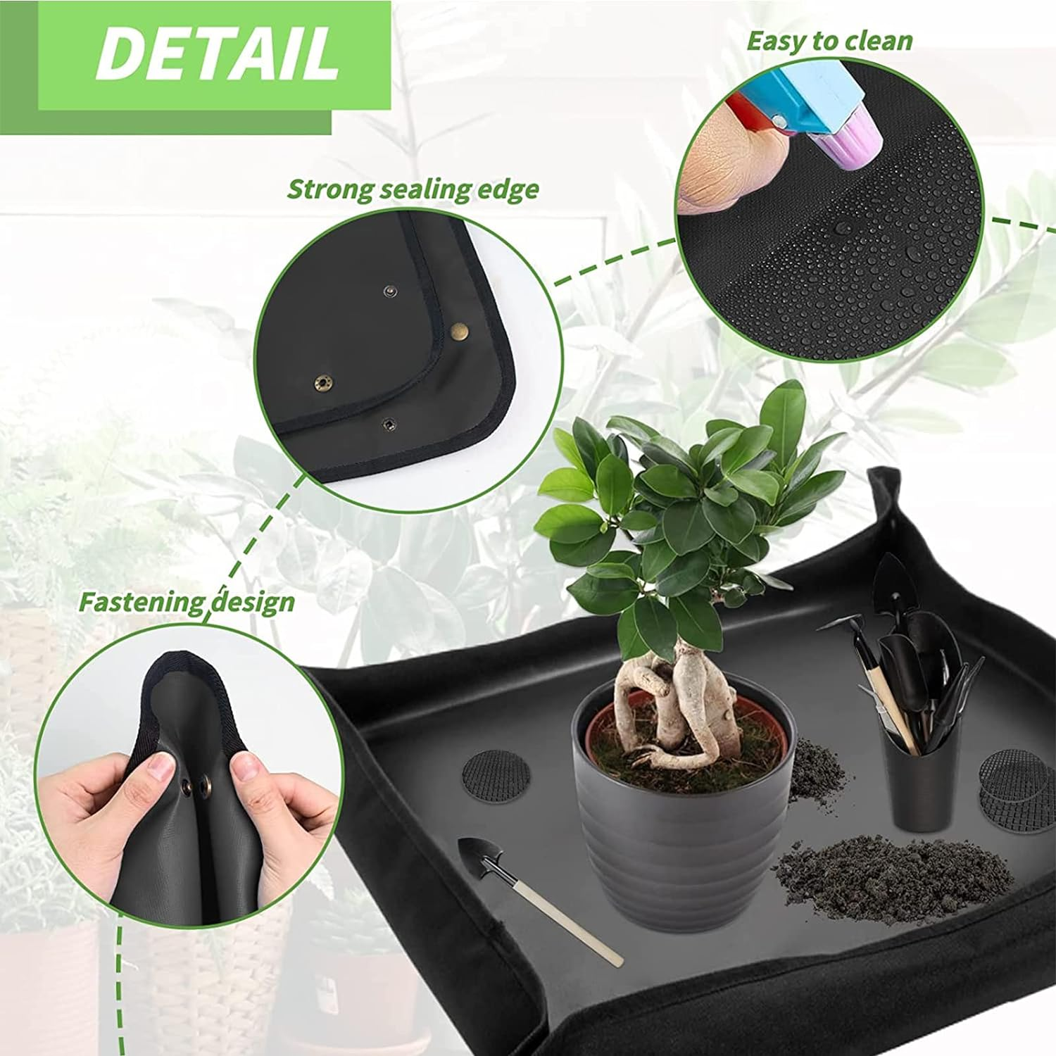 Plant Repotting Mat, Tidy Square Portable Indoor Gardening Mat, Foldable Plant Transplanting Waterproof Potting Tarp Mat with 20 Pieces Pot Hole Mesh Pads Gardening Tool Set (100X100Cm；68 * 68Cm) image number 3