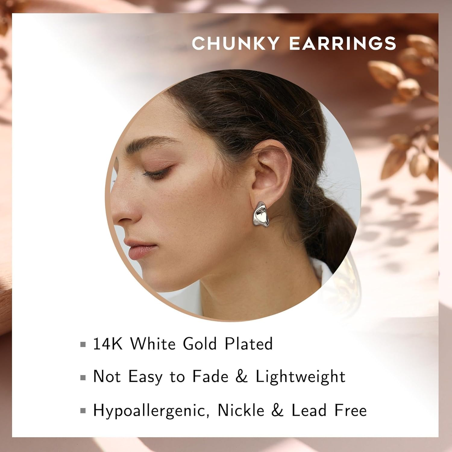 Sanfenly Chunky Gold Earrings for Women - 925 Sterling Silver Hoops, 14K Gold Plated Studs, Hypoallergenic Open Huggie Teardrops, Statement Studs, Metallic Gold Silver Hoops image number 6