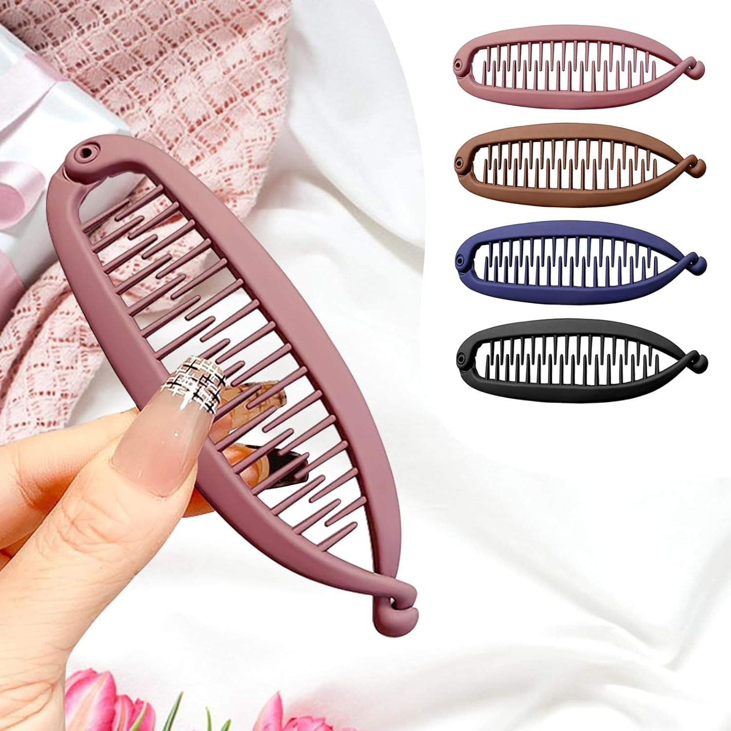 Pack of 4 Banana Clips, Banana Clip Hair, Banana Clip, Thick Hair, Large Hair Clip, French Banana Clip, Banana Hair Clips, Women'S Non-Slip Ponytail Holder for Women image number 2