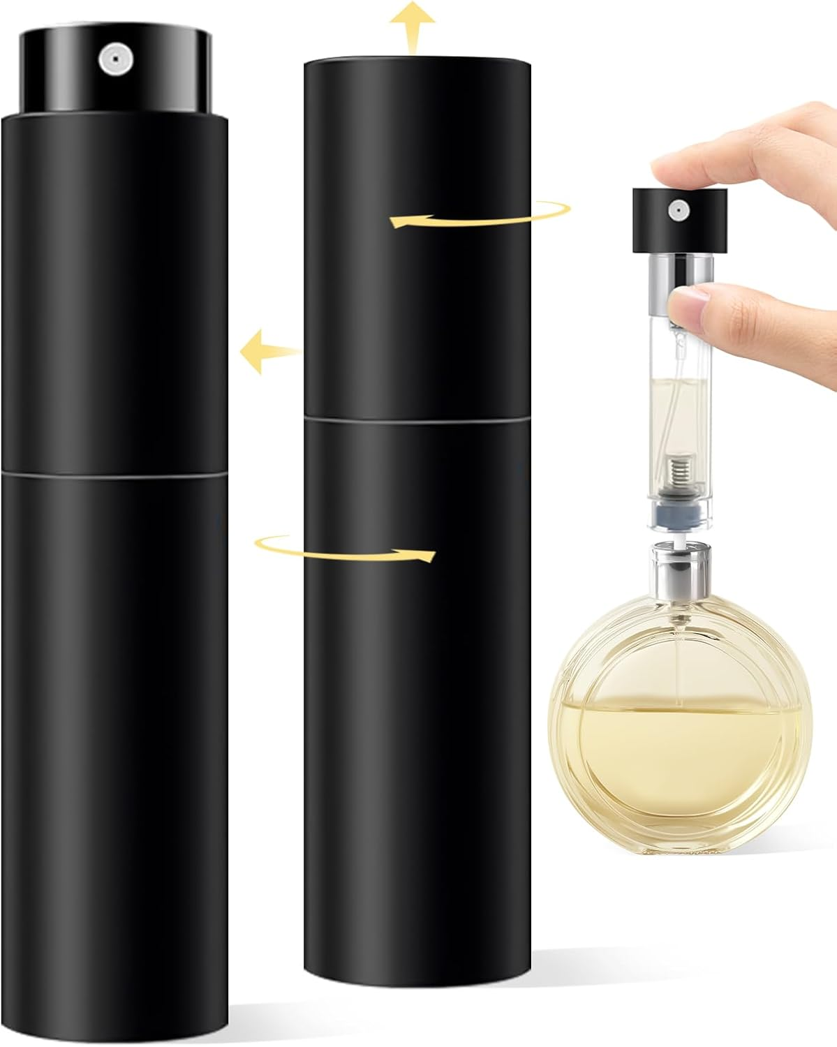 Asanana Atomizer Perfume Refillable Bottle 5Ml Twist-On Bottom Fill Fine Spray Portable Leakproof Mini Travel Bottle Essential Waterproof Durable Simple Suitable (Gold-2P)