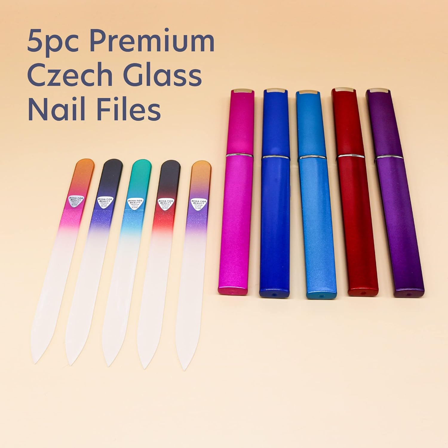 Bona Fide Beauty Glass Nails Files, Professional Manicure Czech Glass Fingernail Files with Cases, Gentle Precision Filing, Leaves Nails Smooth - 5-Piece - Serenity image number 3