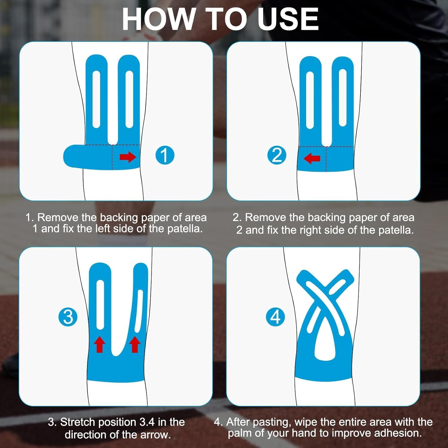 OWNKING 20 Pcs Upgraded Precut Kinesiology Tape for Knees, Elastic Sports Tape, Waterproof & Relief Athletic Tape for Knee Support & Stability, Breathable, Hypoallergenic, Extra Sticky, 25X22Cm