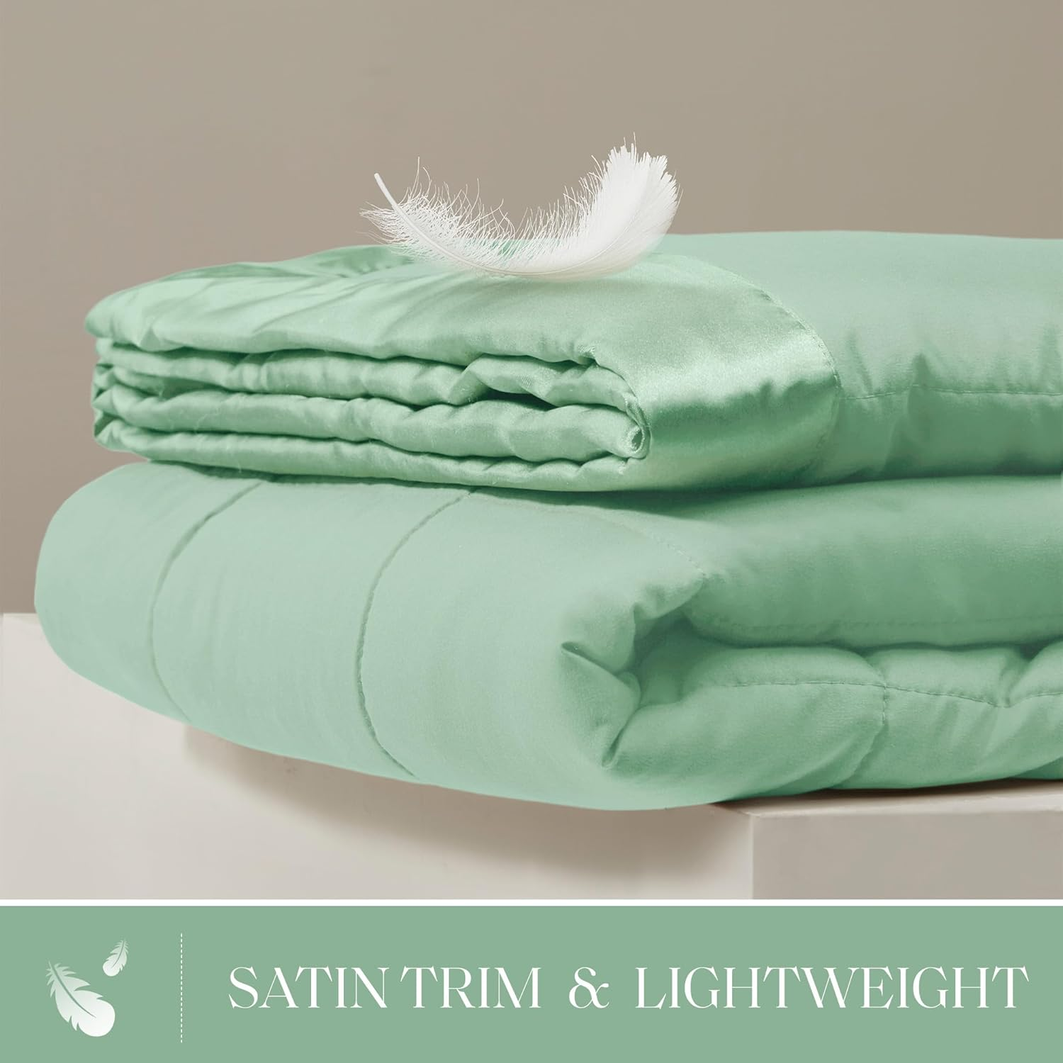 Madison Park Windom down Alternative Blanket, Premium 3M Scotchgard Moisture Wicking Treatment, Lightweight and Soft Bed Cover for All Season, Satin Trim, Seafoam Full/Queen image number 5