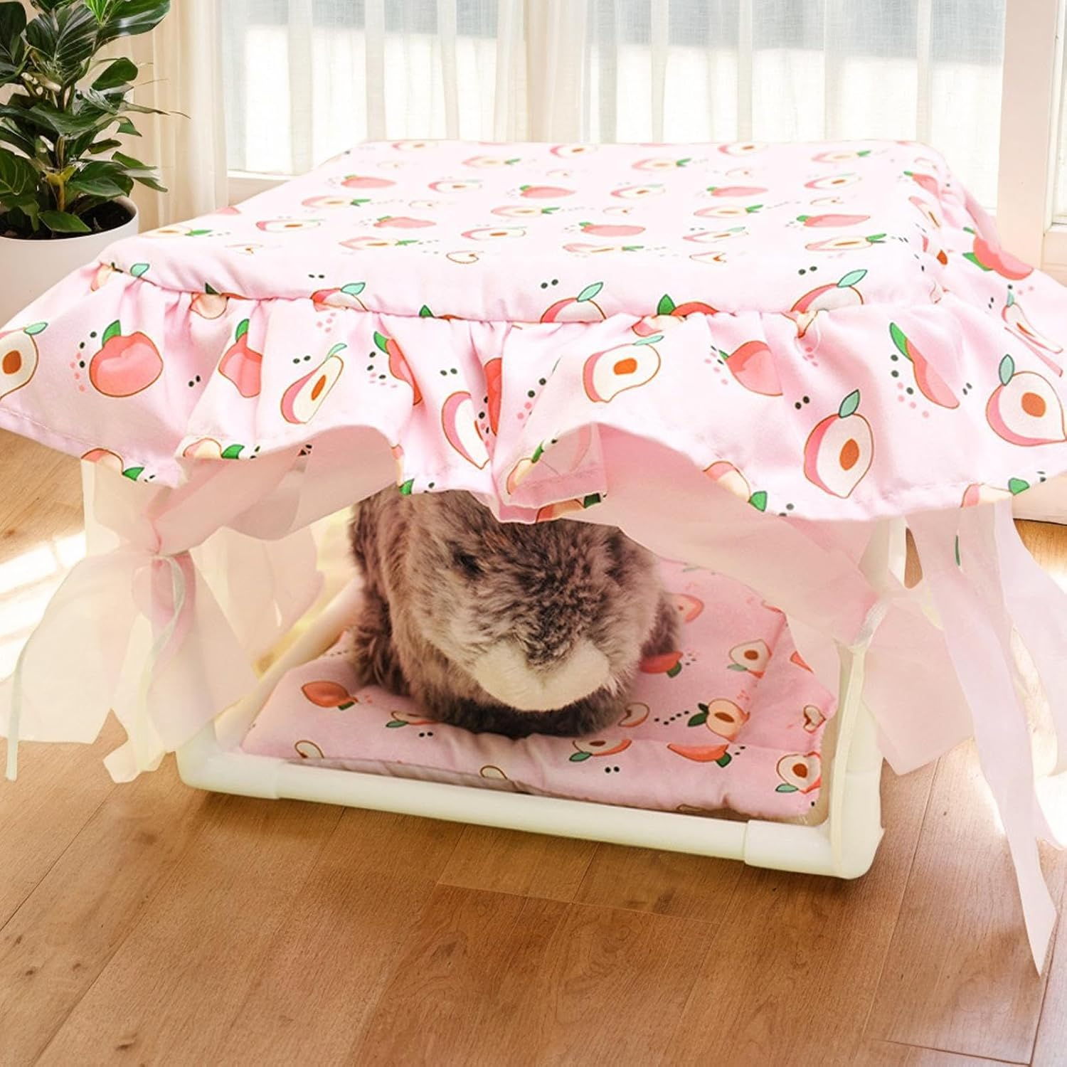 Hamster Hide | Cute Small Animal Habitat Hideaway Hut - Soft Tassel Door Bedding Shelter for Mice Playroom Bunny Chinchilla Gerbil Bedroom image number 6