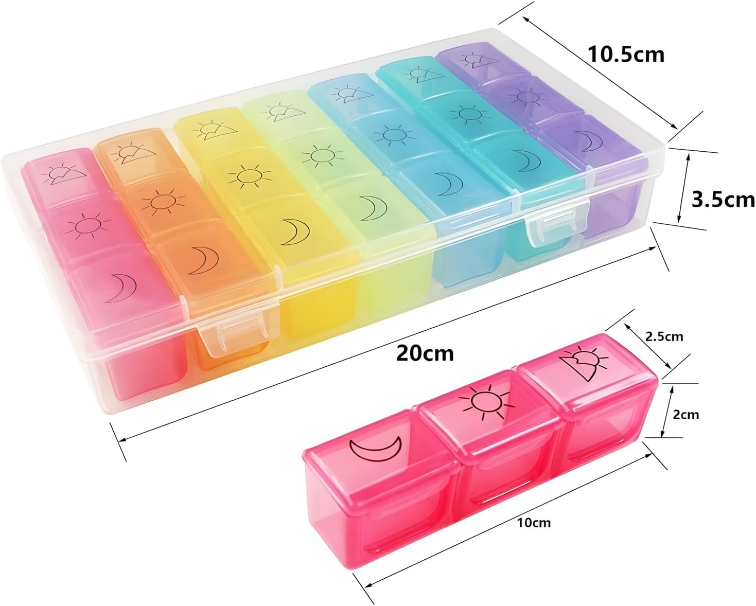 Sundonix 7-Day & 3-Times Pill Organiser - 3 Compartment Medicine Dispenser - Portable, Spill Proof, Bpa-Free image number 2