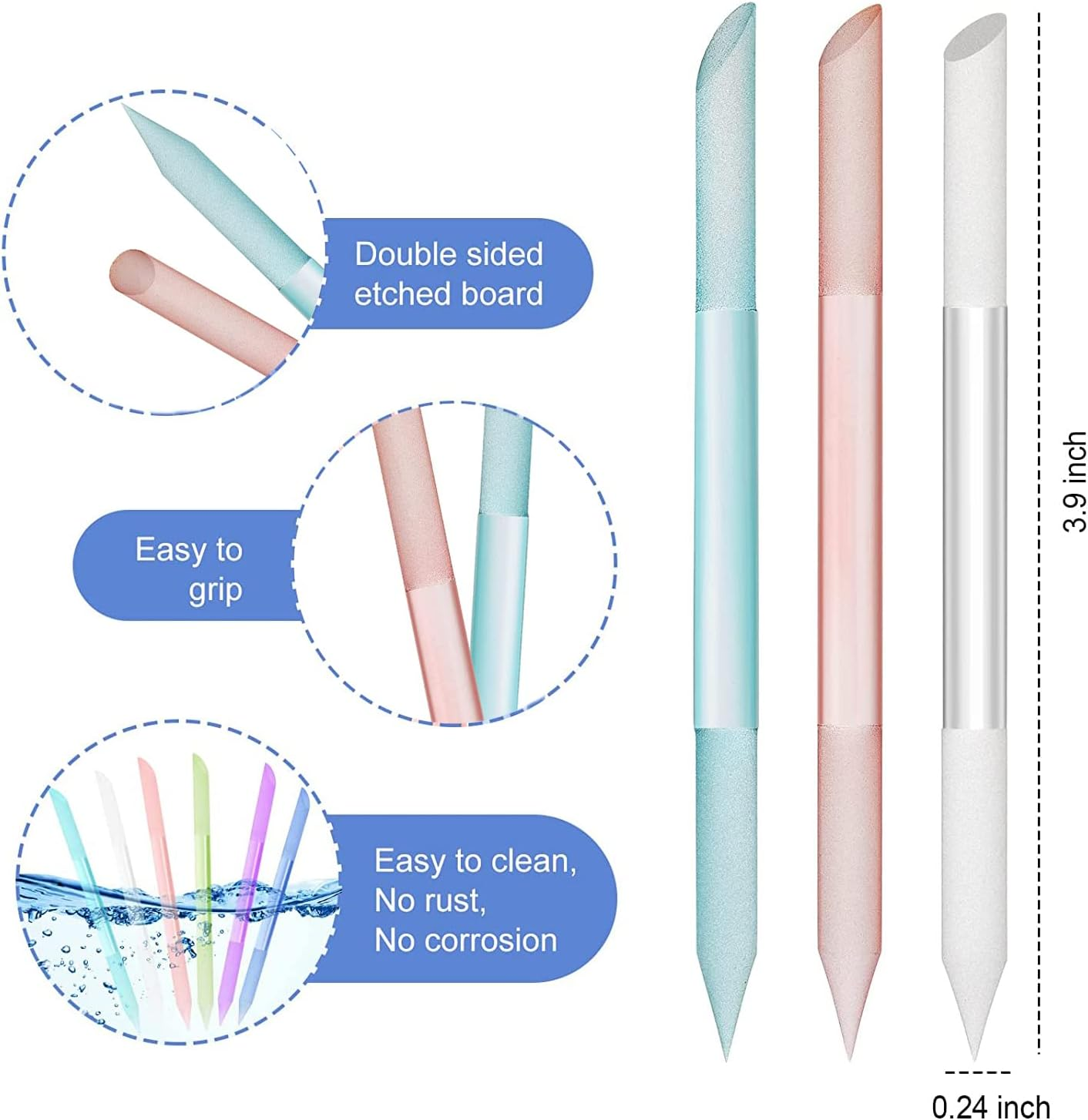 SILPECWEE 3 Pieces Glass Cuticle Pusher Glass Nail File Crystal Glass Cuticle Stick Set Double Sided Cuticle Remover Tool Cuticle Tools for Nails Manicure Pedicure Precision Filing image number 6