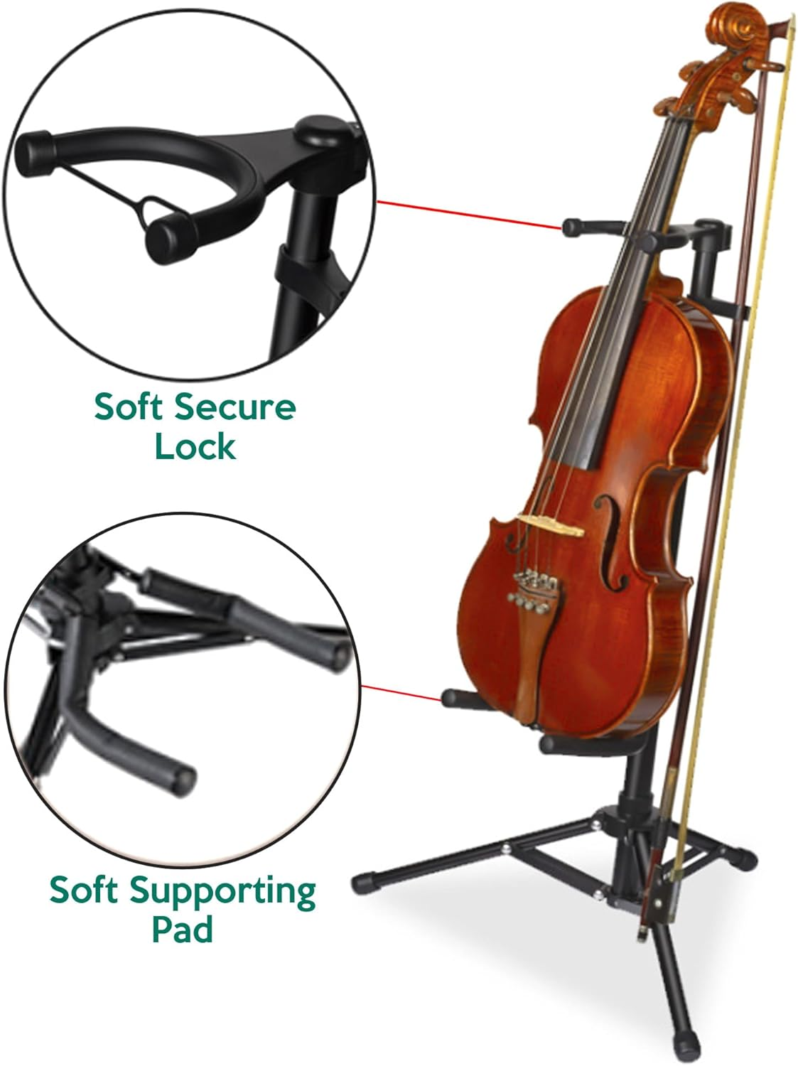 Violin/Ukulele Stand with Bow Holder, Sturdy Violin Foldable Portable Rack Tripod Display Protection image number 4