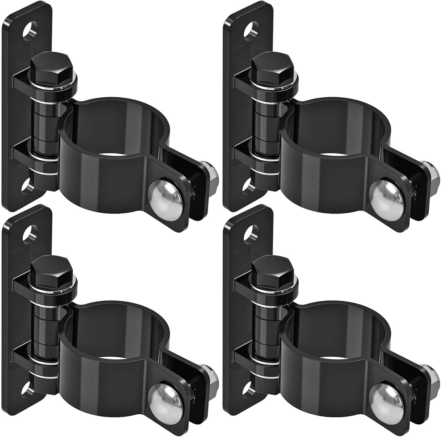 Gate Hinges Heavy Duty Carbon Steel Chain Link Fence Parts Electroplated Finish, Removable Bolts for Wall Mount, Fits 2-3/8'' Outer Diameter Pipes/Posts for Farm, Fence Gate (4Pack, Black) image number 6