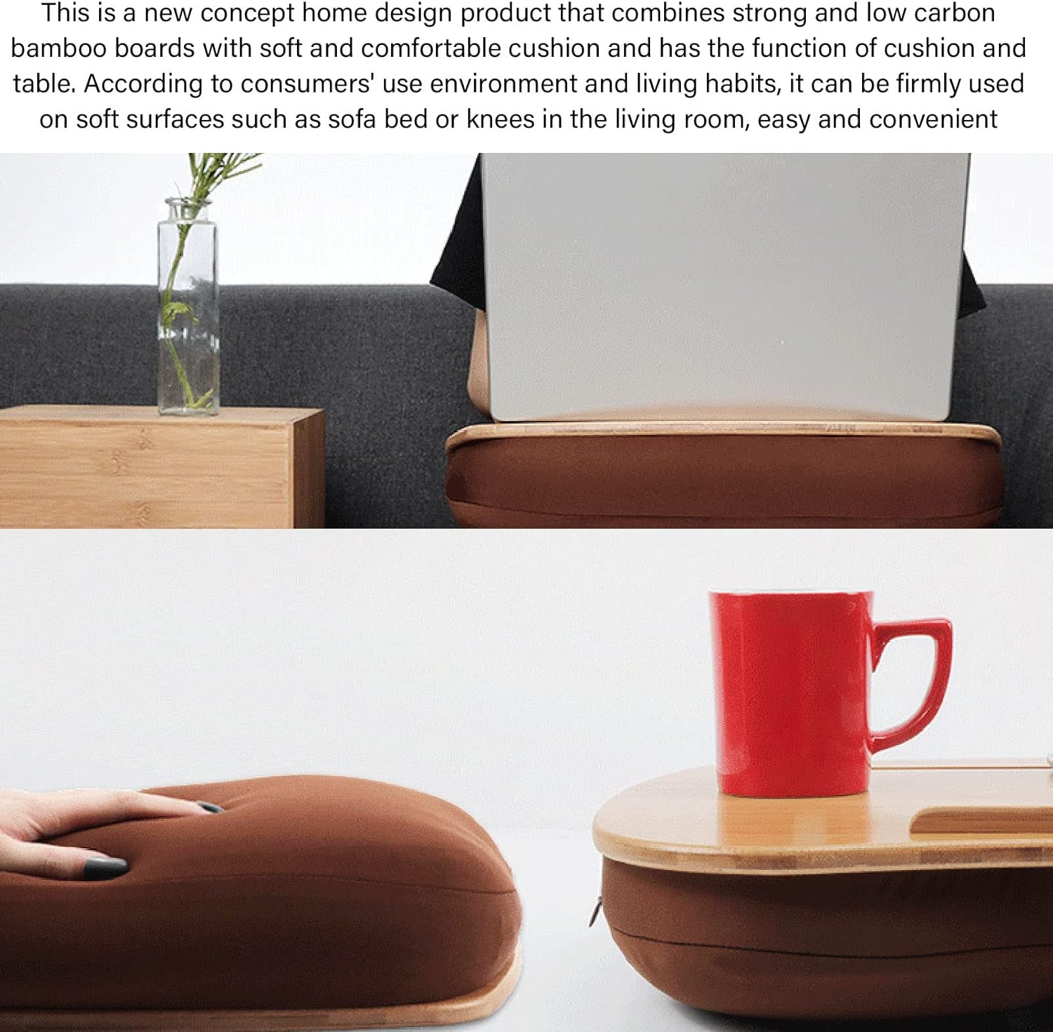 Home Office Lap Desk, Laptop Desk Bamboo Wood Desk, up to 15.6 Inch Laptop Desk, Portable Lap Desk with Pillow Cushion for Working Writing Drawing image number 3