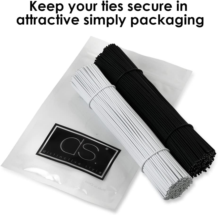 DS. DISTINCTIVE STYLE 6 Inch Twist Ties Set of 200 Bread Bag Ties Wire Twist Ties for Cord Management (Black and White (Round Shape)) image number 1