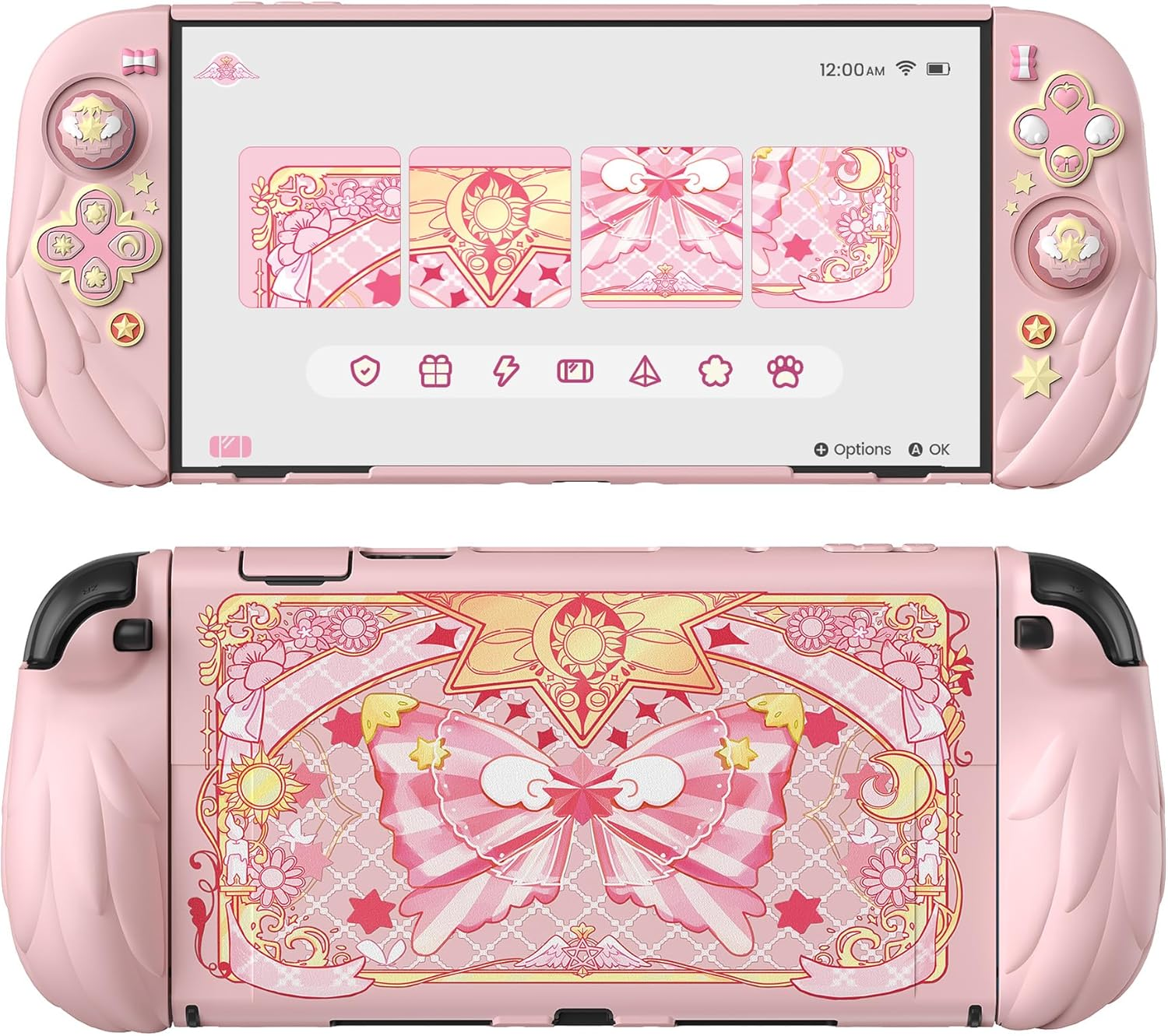 Playvital Magic Wings Silicone Grip Case for Nintendo Switch 2 &ndash; Dockable Anime Protective Cover with Extra Adjustable Stand & Thumb Grips - Pink