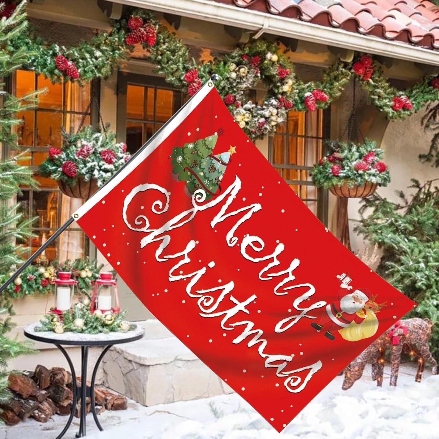 Merry Flag - Outdoor Flags Double-Sided Merry 3X5Ft - Winter Flag Festival Banners Wear-Resistant Flags for Gardens Lawns Patios Yards Balconies Mumiao image number 3