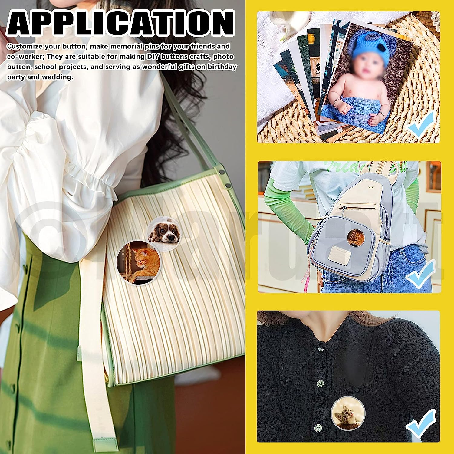 Mardatt 50Pcs 4 Sizes Clear Button Badges Set with Pin, 25/38/45/60Mm Acrylic round Badge Pins Blank Button Picture Custom Design for DIY Making Craft Supplies Christmas Festival Gift