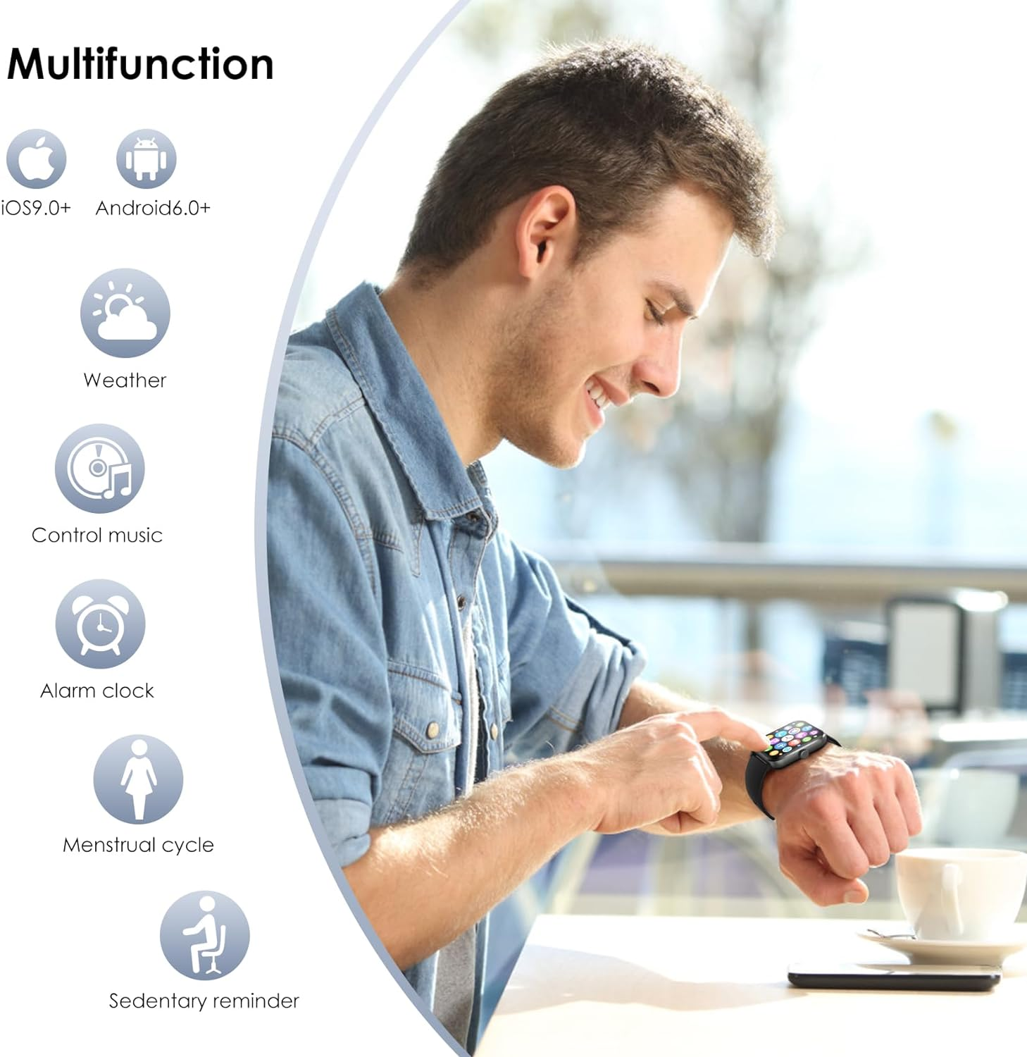 IOWODO Smart Watch(Answer/Make Call), 1.85" Smartwatch for Men Women, 100+ Sport Modes, Pedometer, IP68 Waterproof Fitness Tracker, Spo2/Sleep Monitor, Smart Watches for Android & Ios (2 Straps) image number 6