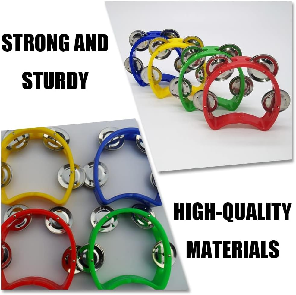 4 Pack Tambourines for Adults, Handheld Tamborine Music Instruments for Kids, Mini Hand Bell Percussion with 4 Jingle Bells image number 5